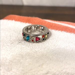 Silver Multi Geometrical Colored Ring sz 10